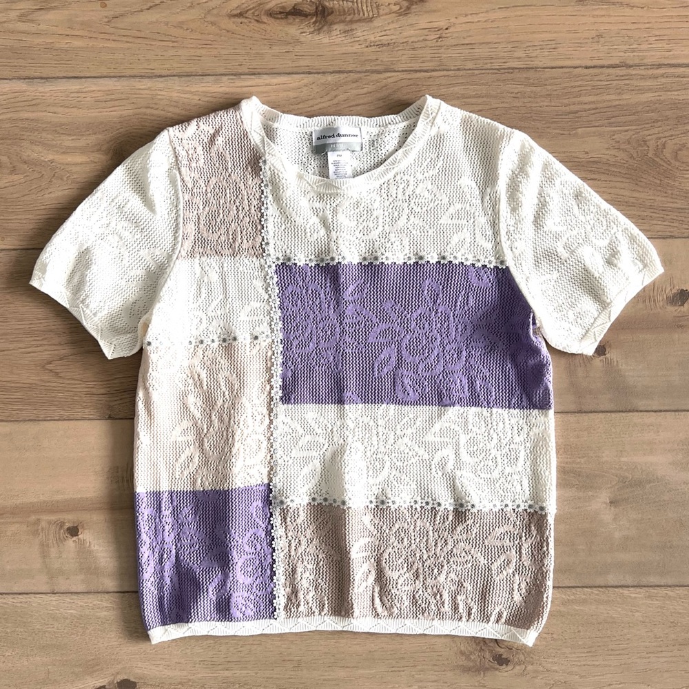 Vintage Color Block Knit Floral Top